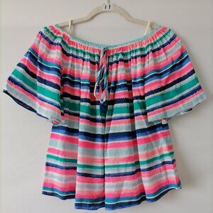 Lilly Pulitzer Multi Sandy Shell Stripe Off-The-Shoulder Tasseled Sain Top Sz XS